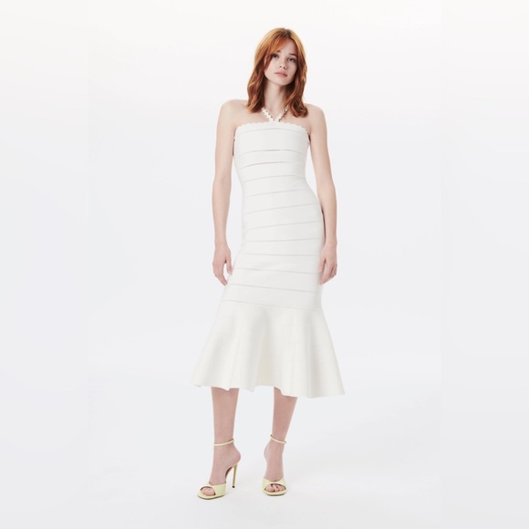 Victoria Beckham Scalloped Strap White Midi Dress Size S - Picture 3 of 9